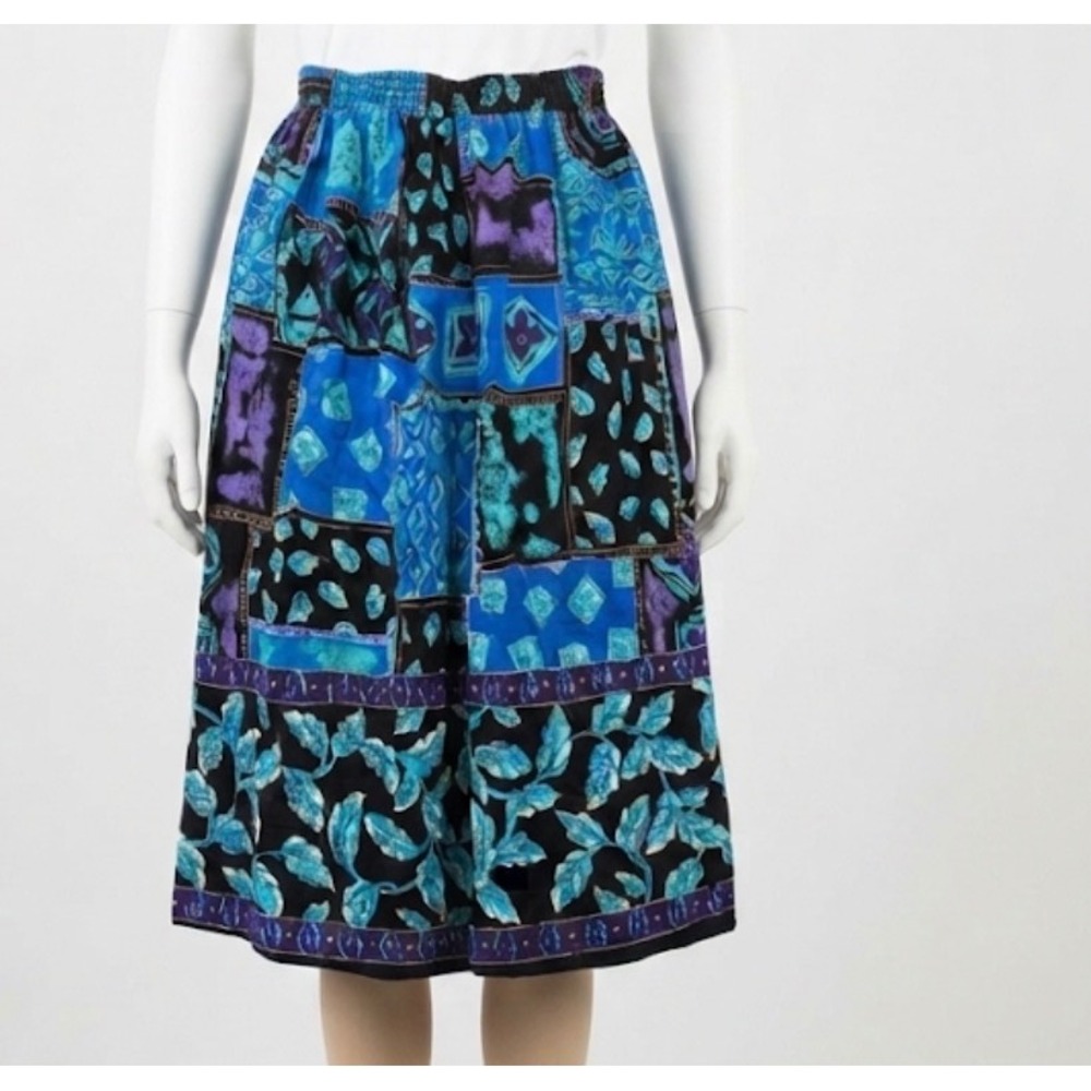 90s Boho Patchwork Rayon Knee Length Skirt Small Art Teacher‎ Whimsigoth Artsy